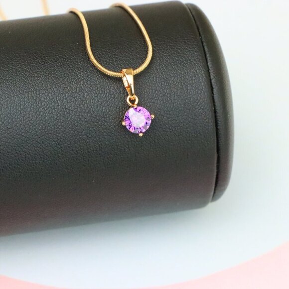"Minimalist Purple Round Pendant in Rose Gold Petite Design, XPPT1830 - Picture 5 of 13